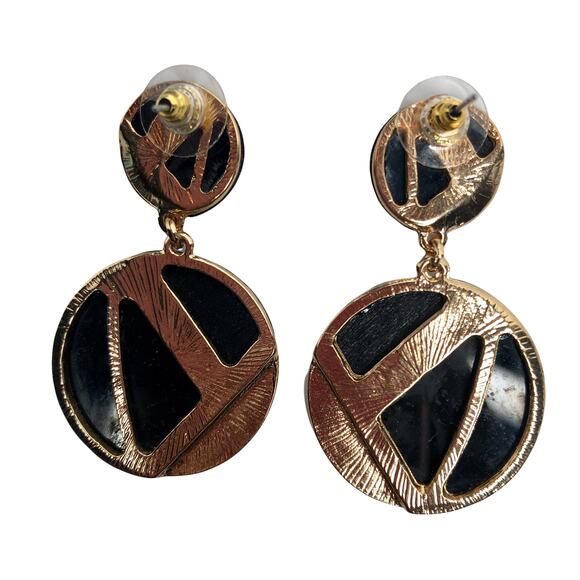 Gray, Black, and Gold Geometric Circle Earrings - Picture 4 of 4